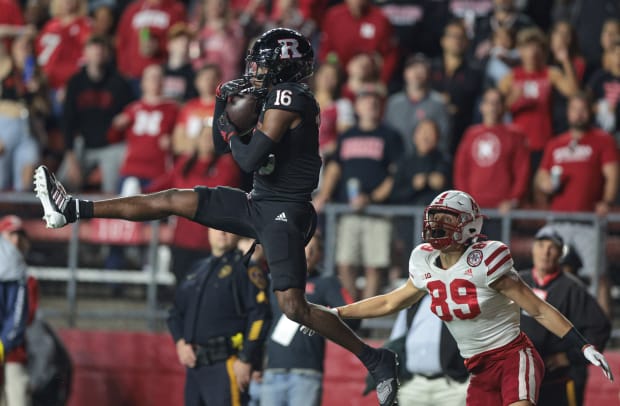 Rutgers Max Melton interception vs Nebraska football first half USATSI_19191797